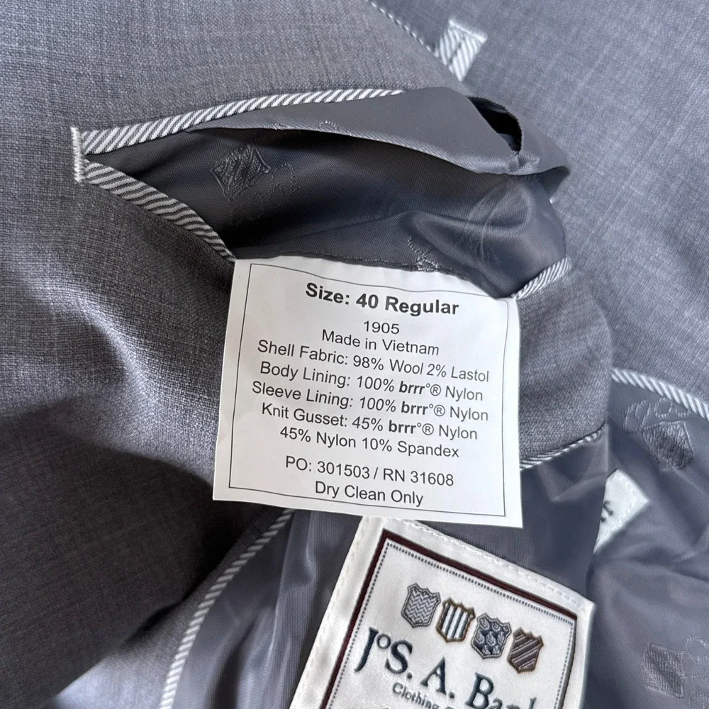 Jos A Bank Blazer Mens 40 Regular Gray Tailored Fit Wool‎ Blend brrr